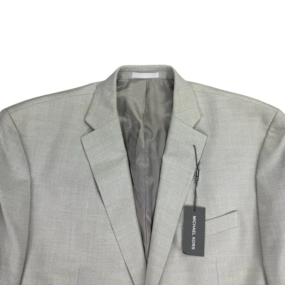 Michael Kors Mens Classic Fit Stretch Herringbone Sport Coat Silver Gray 48R